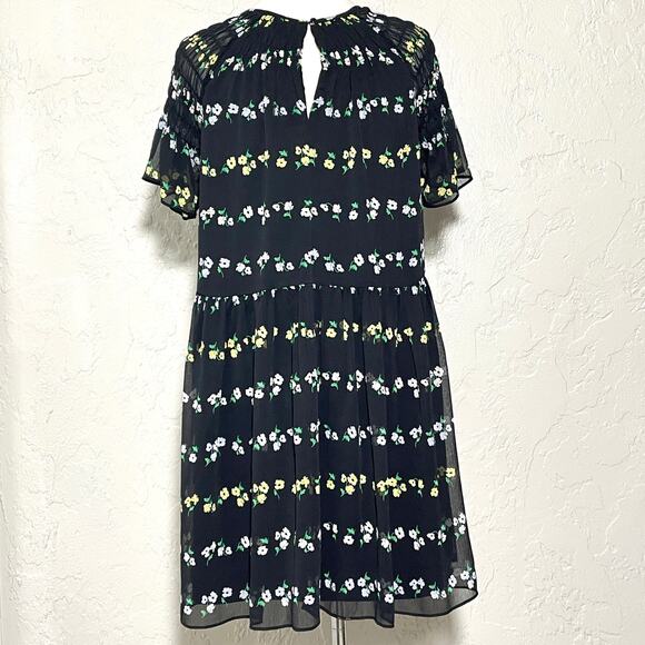 Ann Taylor Black Floral Smocked Shift Dress SZ S - Picture 3 of 10